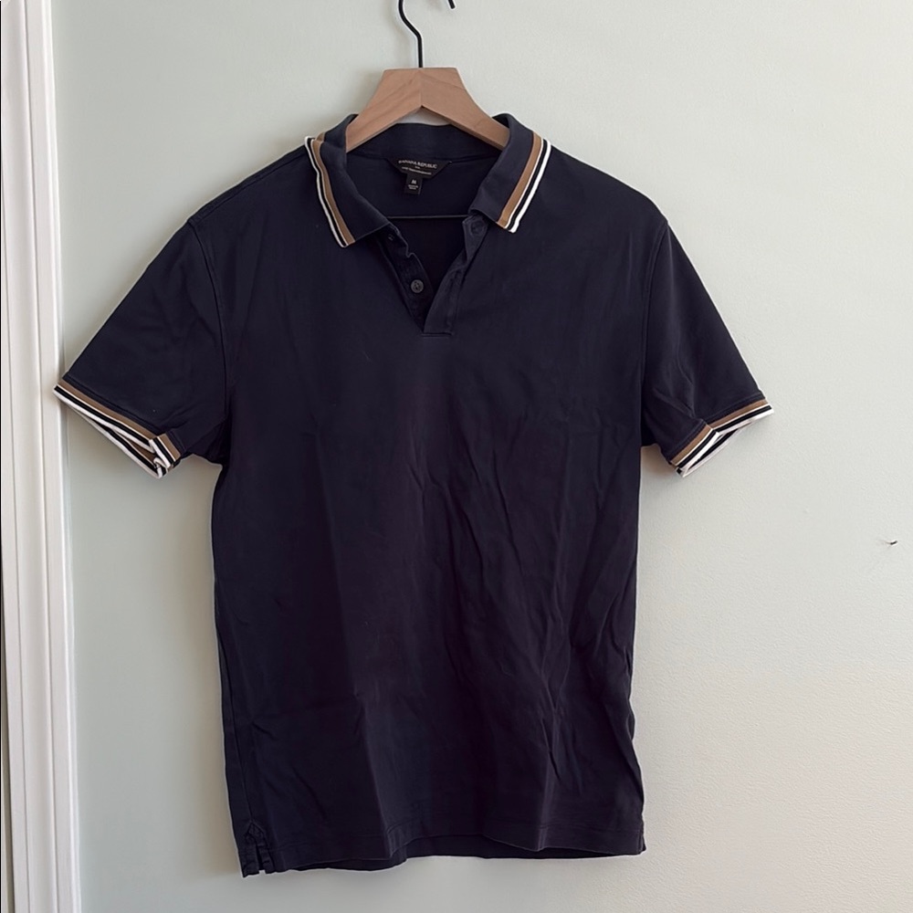 Banana Republic Black Polo Shirt with Striped Trim